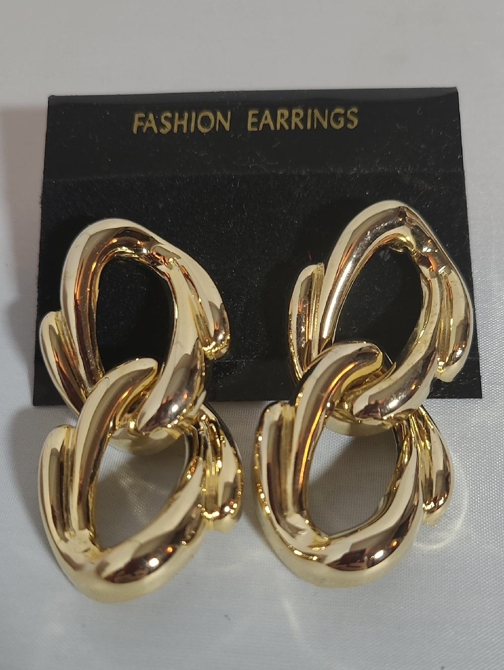 Vintage Gold-tone Linked Hoop Statement Earrings